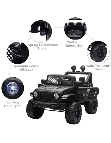 HOMCOM Kids Electric Ride On Car 12V Off Road Toy with Parental Remote Control 2 Motors Horn Lights Suspension Wheels for 3-6 Ye