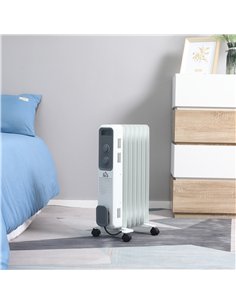 HOMCOM 1500W Oil Filled Radiator, 7 Fin, Portable Electric Heater with 3 Heat Settings, Safety Cut-Off and Wheels, White 2