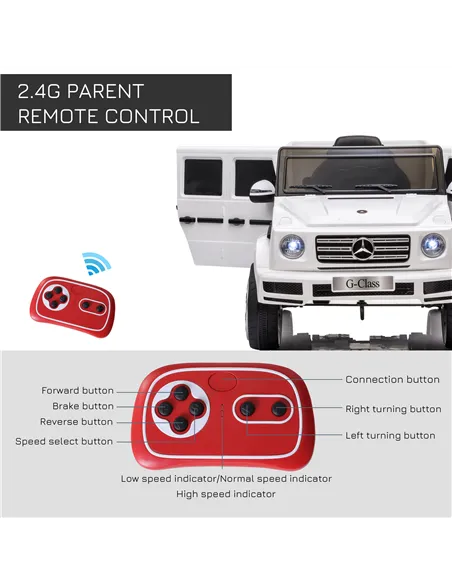 HOMCOM Mercedes Benz G500 Licensed 12V Kids Electric Ride On Car  Toy with Parental Remote Control Battery-powered 2 Motors Musi