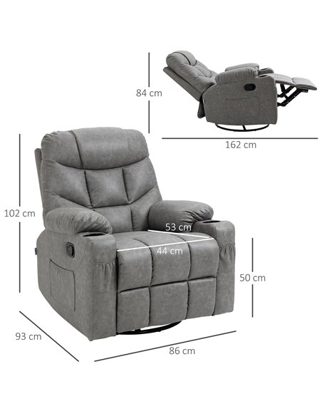 HOMCOM Thick Padded Faux Leather Recliner Armchair - Light Grey