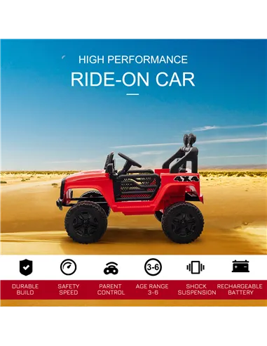 HOMCOM Kids Electric Ride On Car 12V Off Road Toy with Parental Remote Control 2 Motors Horn Lights Suspension Wheels for 3-6 Ye