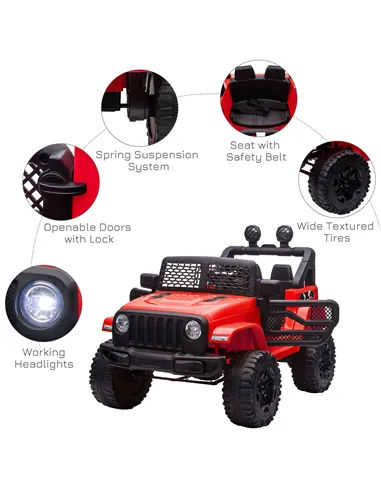 HOMCOM Kids Electric Ride On Car 12V Off Road Toy with Parental Remote Control 2 Motors Horn Lights Suspension Wheels for 3-6 Ye