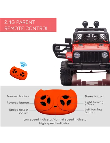 HOMCOM Kids Electric Ride On Car 12V Off Road Toy with Parental Remote Control 2 Motors Horn Lights Suspension Wheels for 3-6 Ye