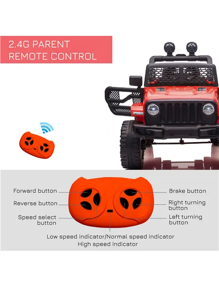 HOMCOM Kids Electric Ride On Car 12V Off Road Toy with Parental Remote Control 2 Motors Horn Lights Suspension Wheels for 3-6 Ye