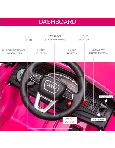 HOMCOM Audi RS Q8 6V Kids Electric Ride On Car Toy w/ Remote USB MP3 Bluetooth Pink