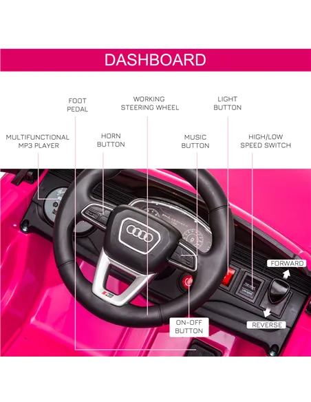 HOMCOM Audi RS Q8 6V Kids Electric Ride On Car Toy w/ Remote USB MP3 Bluetooth Pink