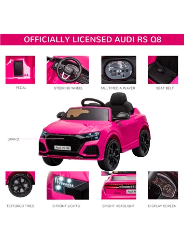 HOMCOM Audi RS Q8 6V Kids Electric Ride On Car Toy w/ Remote USB MP3 Bluetooth Pink