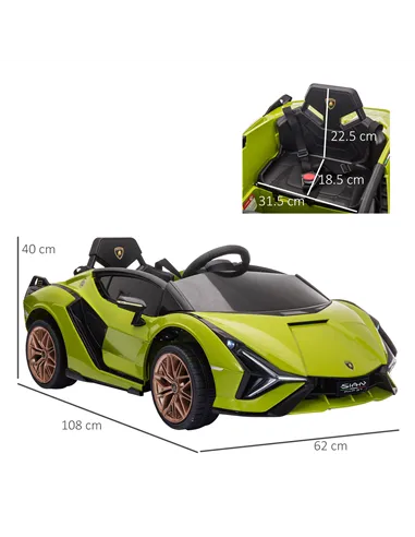 HOMCOM Lamborghini Sian Licensed 12V Kids Electric Ride On Car 2 Motors Toy Car with Remote Control Music Lights MP3 for 3-5 Yea