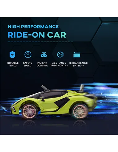 HOMCOM Lamborghini Sian Licensed 12V Kids Electric Ride On Car 2 Motors Toy Car with Remote Control Music Lights MP3 for 3-5 Yea