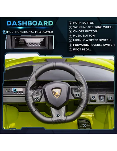 HOMCOM Lamborghini Sian Licensed 12V Kids Electric Ride On Car 2 Motors Toy Car with Remote Control Music Lights MP3 for 3-5 Yea