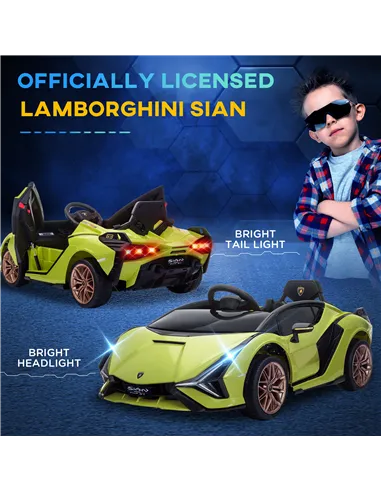 HOMCOM Lamborghini Sian Licensed 12V Kids Electric Ride On Car 2 Motors Toy Car with Remote Control Music Lights MP3 for 3-5 Yea