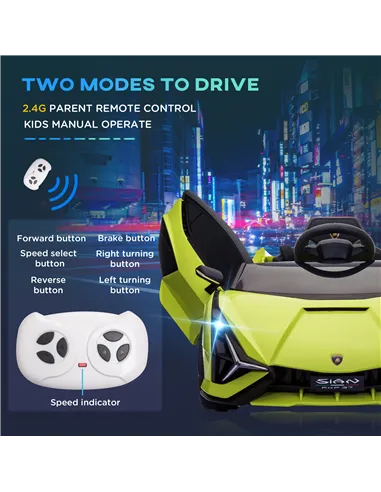 HOMCOM Lamborghini Sian Licensed 12V Kids Electric Ride On Car 2 Motors Toy Car with Remote Control Music Lights MP3 for 3-5 Yea
