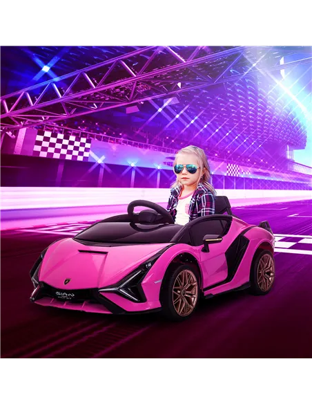 HOMCOM Lamborghini Sian Licensed 12V Kids Electric Ride On Car 2 Motors Toy Car with Remote Control Music Lights MP3 for 3-5 Yea