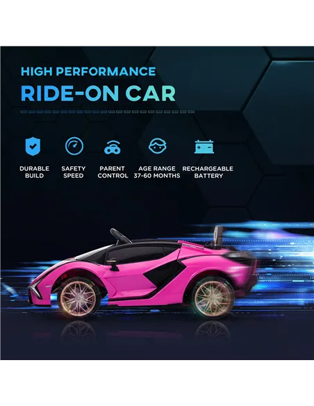 HOMCOM Lamborghini Sian Licensed 12V Kids Electric Ride On Car 2 Motors Toy Car with Remote Control Music Lights MP3 for 3-5 Yea