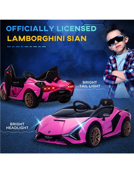 HOMCOM Lamborghini Sian Licensed 12V Kids Electric Ride On Car 2 Motors Toy Car with Remote Control Music Lights MP3 for 3-5 Yea