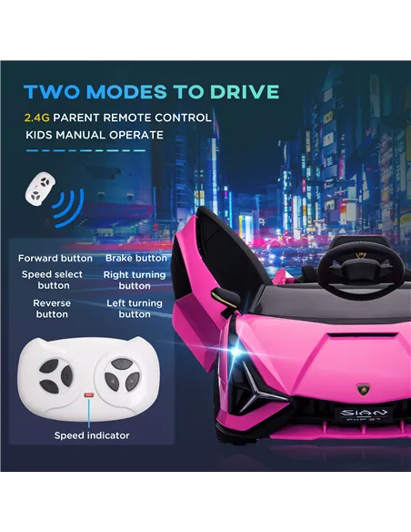 HOMCOM Lamborghini Sian Licensed 12V Kids Electric Ride On Car 2 Motors Toy Car with Remote Control Music Lights MP3 for 3-5 Yea