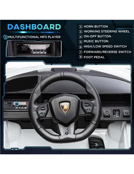 HOMCOM Lamborghini Sian Licensed 12V Kids Electric Ride On Car 2 Motors Toy Car with Remote Control Music Lights MP3 for 3-5 Yea