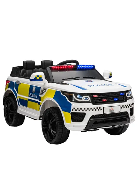 HOMCOM 12V Kids Electric Ride On Police Car 2 Motors with Parental Remote Control Siren Flashing Lights USB Portable for 3-6 Yea