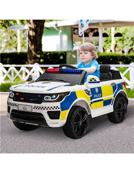 HOMCOM 12V Kids Electric Ride On Police Car 2 Motors with Parental Remote Control Siren Flashing Lights USB Portable for 3-6 Yea