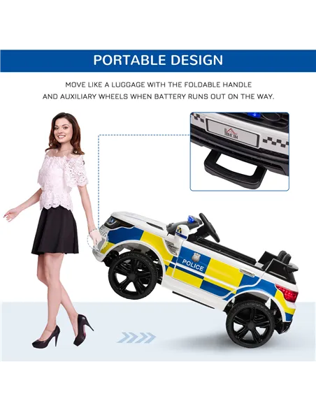 HOMCOM 12V Kids Electric Ride On Police Car 2 Motors with Parental Remote Control Siren Flashing Lights USB Portable for 3-6 Yea