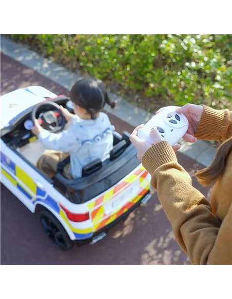 HOMCOM 12V Kids Electric Ride On Police Car 2 Motors with Parental Remote Control Siren Flashing Lights USB Portable for 3-6 Yea