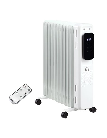 HOMCOM 2500W Oil Filled Radiator, 11 Fin Portable Electric Heater with LED Display, 24H Timer, 3 Heat Settings, Adjustable Therm