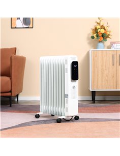 HOMCOM 2500W Oil Filled Radiator, 11 Fin Portable Electric Heater with LED Display, 24H Timer, 3 Heat Settings, Adjustable Therm 2