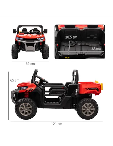 HOMCOM 12V 2 Seater Kids Electric Ride-On Car with Electric Bucket, Remote Control - Red