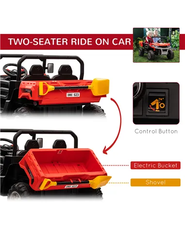 HOMCOM 12V 2 Seater Kids Electric Ride-On Car with Electric Bucket, Remote Control - Red