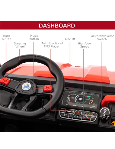 HOMCOM 12V 2 Seater Kids Electric Ride-On Car with Electric Bucket, Remote Control - Red