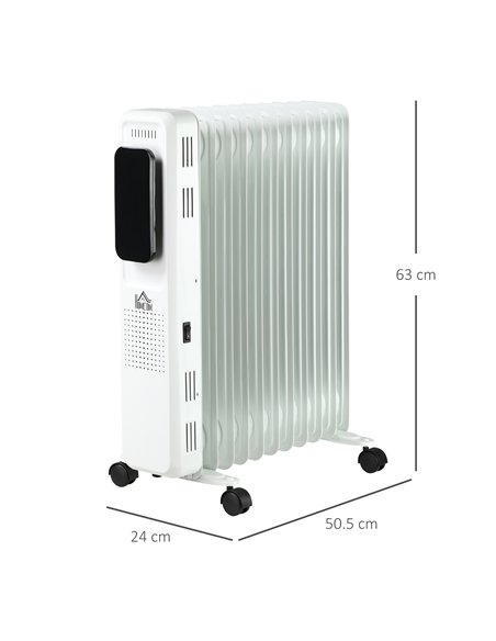 HOMCOM 2500W Oil Filled Radiator, 11 Fin Portable Electric Heater with LED Display, 24H Timer, 3 Heat Settings, Adjustable Therm