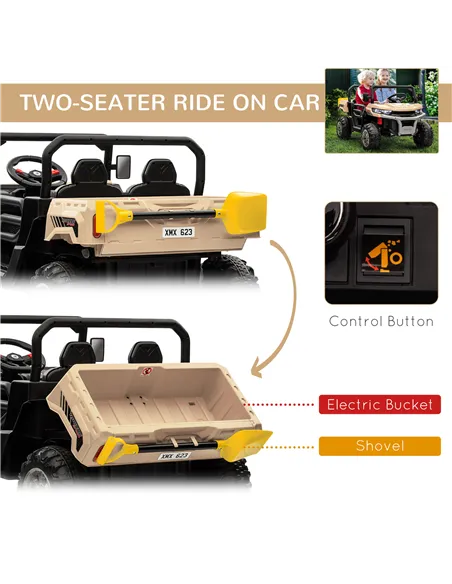 HOMCOM 12V 2 Seater Kids Electric Ride-On Car with Electric Bucket, Remote Control - Yellow