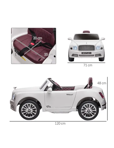 HOMCOM Bentley Mulsanne Licensed Kids Electric Ride-On Car, with Remote Control. LED lights, Music - White