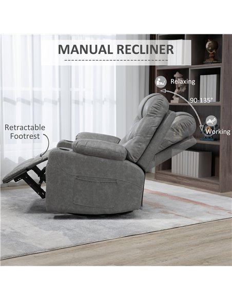 HOMCOM Thick Padded Faux Leather Recliner Armchair - Light Grey