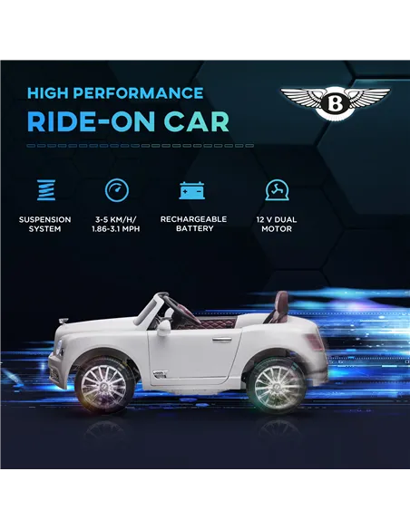 HOMCOM Bentley Mulsanne Licensed Kids Electric Ride-On Car, with Remote Control. LED lights, Music - White