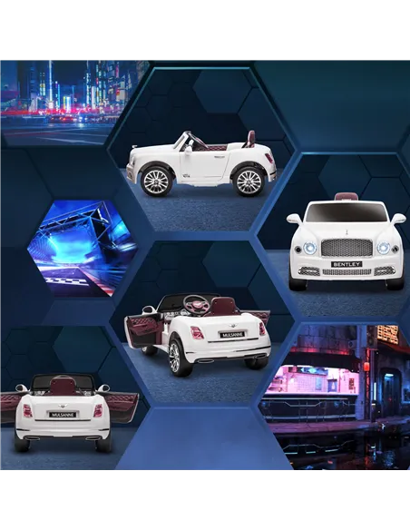 HOMCOM Bentley Mulsanne Licensed Kids Electric Ride-On Car, with Remote Control. LED lights, Music - White