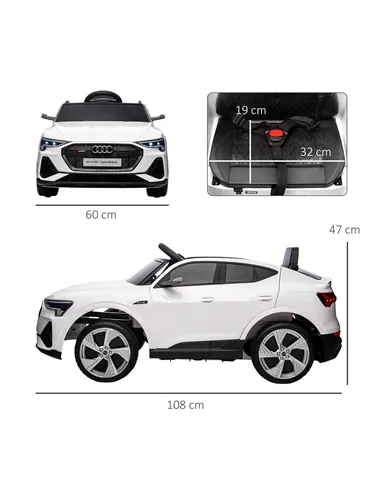 HOMCOM 12V Kids Electric Ride-On Car, with Remote Control, Lights, Music, Horn - White