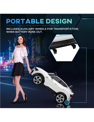 HOMCOM 12V Kids Electric Ride-On Car, with Remote Control, Lights, Music, Horn - White