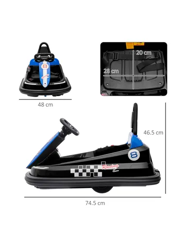 HOMCOM 6V Electric Kids Bumper Car, 6V Spin Waltz Car, with Music, Horn, Lights - Black