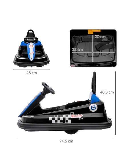 HOMCOM 6V Electric Kids Bumper Car, 6V Spin Waltz Car, with Music, Horn, Lights - Black