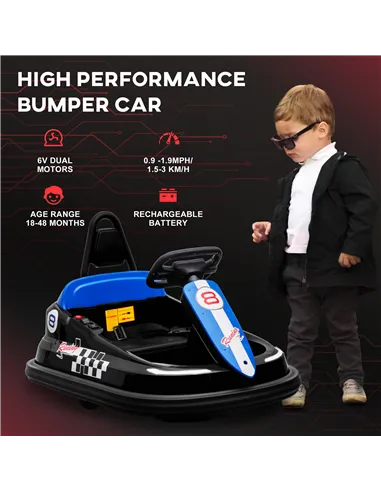 HOMCOM 6V Electric Kids Bumper Car, 6V Spin Waltz Car, with Music, Horn, Lights - Black