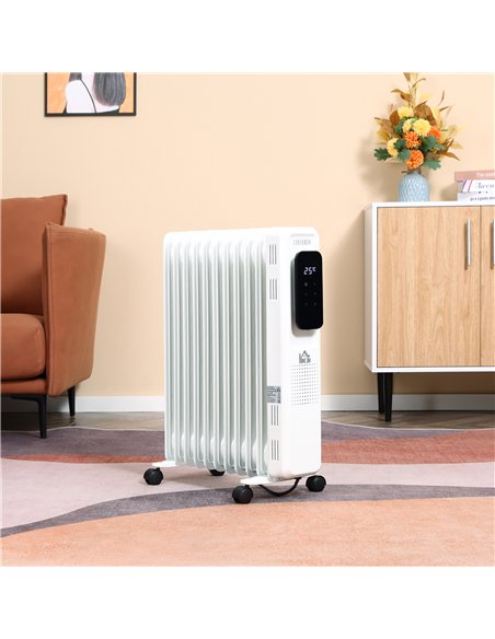 HOMCOM 2500W Oil Filled Radiator, 11 Fin Portable Electric Heater with LED Display, 24H Timer, 3 Heat Settings, Adjustable Therm