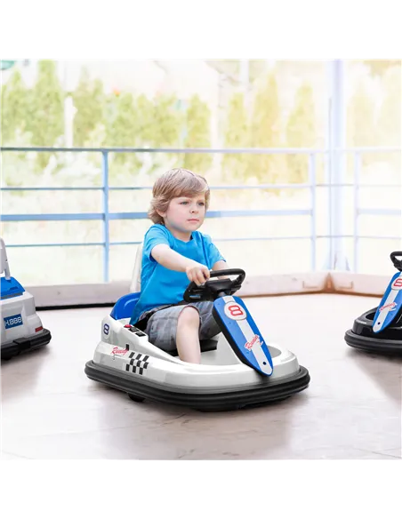 HOMCOM 6V Electric Kids Bumper Car, 6V Spin Waltz Car, with Music, Horn, Lights - White