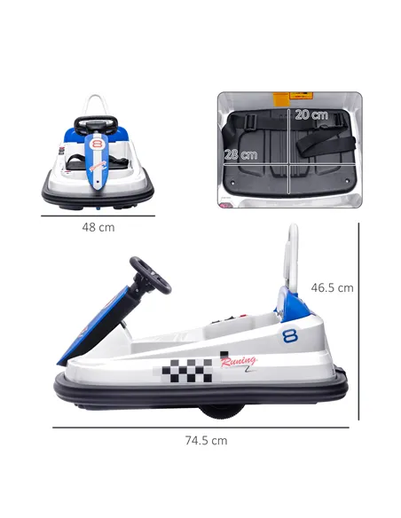 HOMCOM 6V Electric Kids Bumper Car, 6V Spin Waltz Car, with Music, Horn, Lights - White