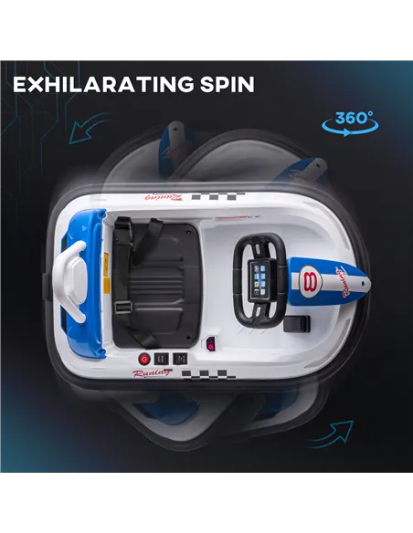 HOMCOM 6V Electric Kids Bumper Car, 6V Spin Waltz Car, with Music, Horn, Lights - White