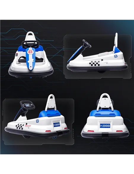 HOMCOM 6V Electric Kids Bumper Car, 6V Spin Waltz Car, with Music, Horn, Lights - White