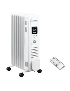 HOMCOM 1500W Digital Oil Filled Radiator, 7 Fin, Portable Electric Heater with LED Display, Built-in Timer, 3 Heat Settings, Saf