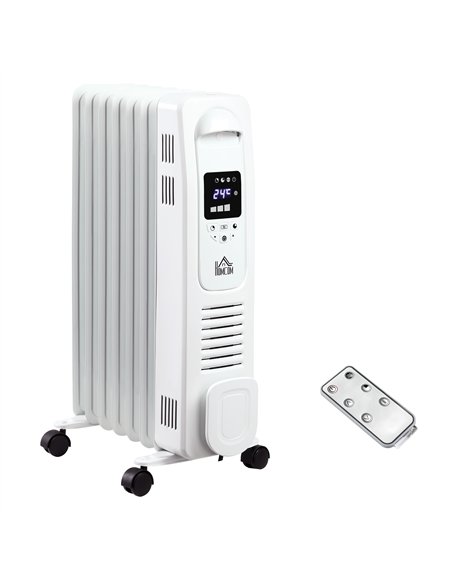HOMCOM 1500W Digital Oil Filled Radiator, 7 Fin, Portable Electric Heater with LED Display, Built-in Timer, 3 Heat Settings, Saf