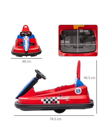 HOMCOM 6V Electric Kids Bumper Car, 6V Spin Waltz Car, with Music, Horn, Lights - Red