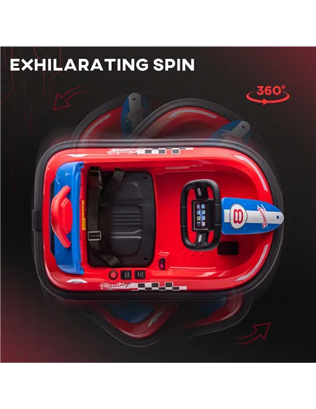 HOMCOM 6V Electric Kids Bumper Car, 6V Spin Waltz Car, with Music, Horn, Lights - Red